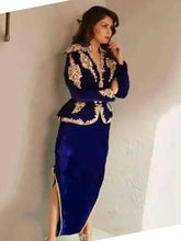 Royal Blue Karakou Algerian Caftan Evening Dresses Velvet Long Sleeve 3 Peices Detachable Belt Dubai Prom Party Gowns royal Blue